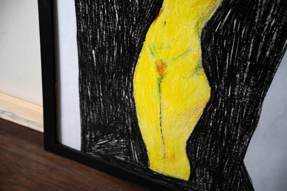 Yellow figure #1. 2013. Graphics. Wax pencil. 61x86cm.
