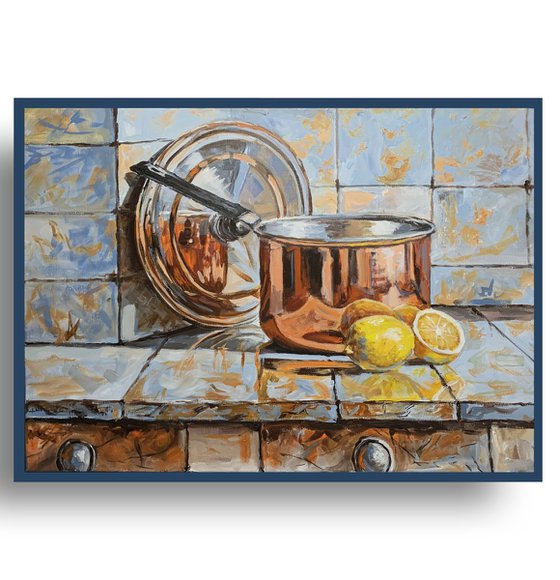 Simple joy. Copper pot and lemons.