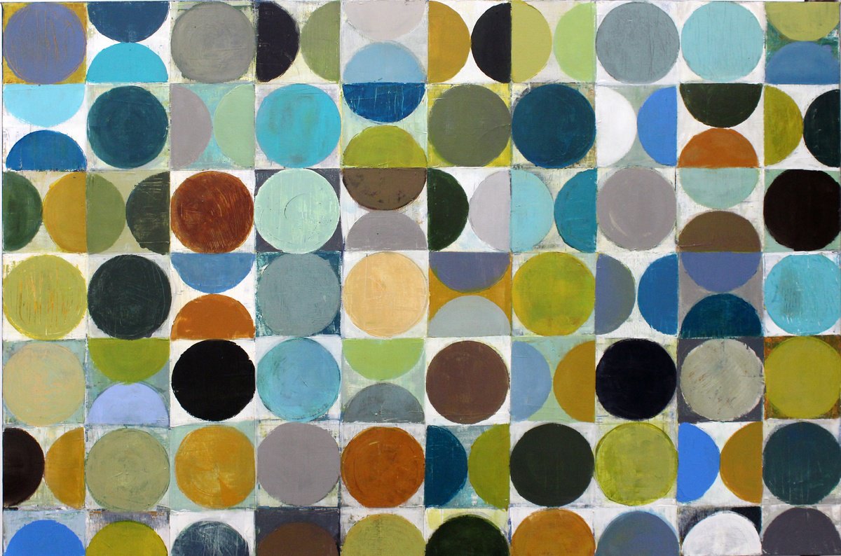 Geometric Abstract Acrylic Painting By Andrew Watt, 59 X 39, Vintage Spheres No 2, Original Artwork
