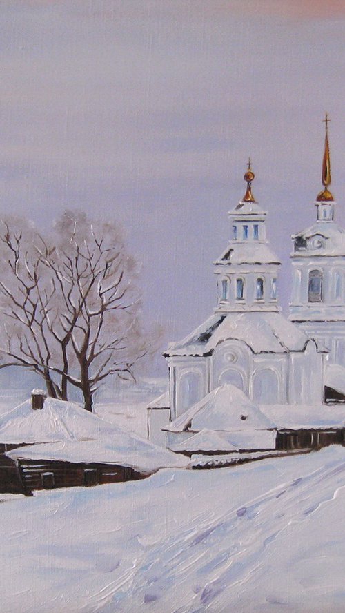 Snow Landscape, Winter Church, Countryside by Natalia Shaykina
