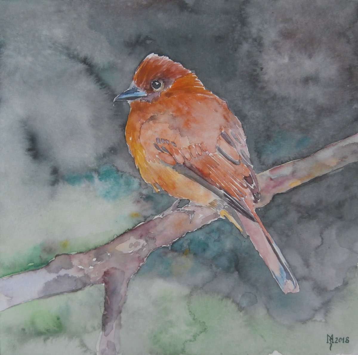 Impressionistic Animal Watercolour By Zoran Mihajlovic Muza, 9 X 9", Lonely Bird, Original Artwork
