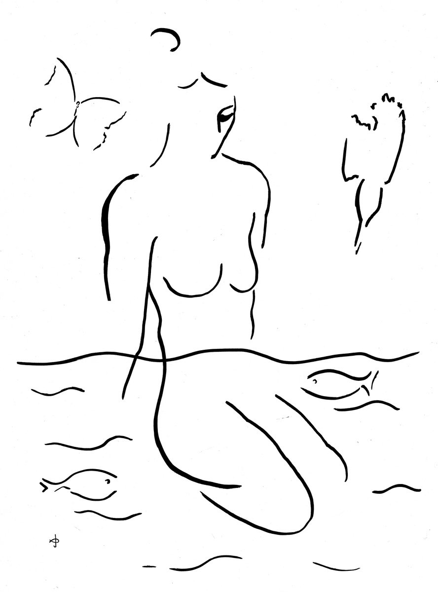 Expressive Animal Ink Drawing By David Jones, 11 X 15, Together #2502Y, Original Artwork