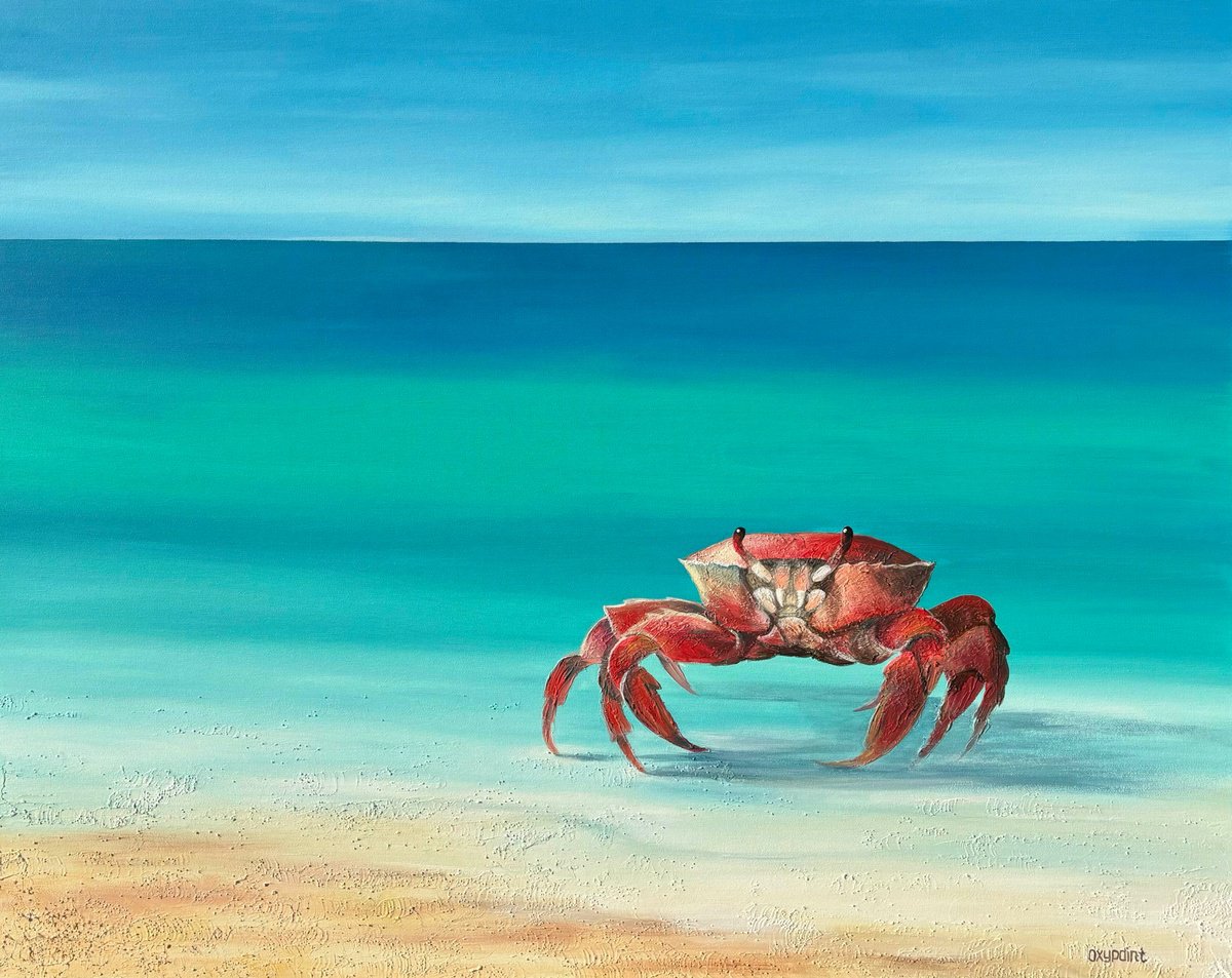 Impressionistic Landscape Painting By Oxypoint, 39 X 31", "Crab", Original Artwork