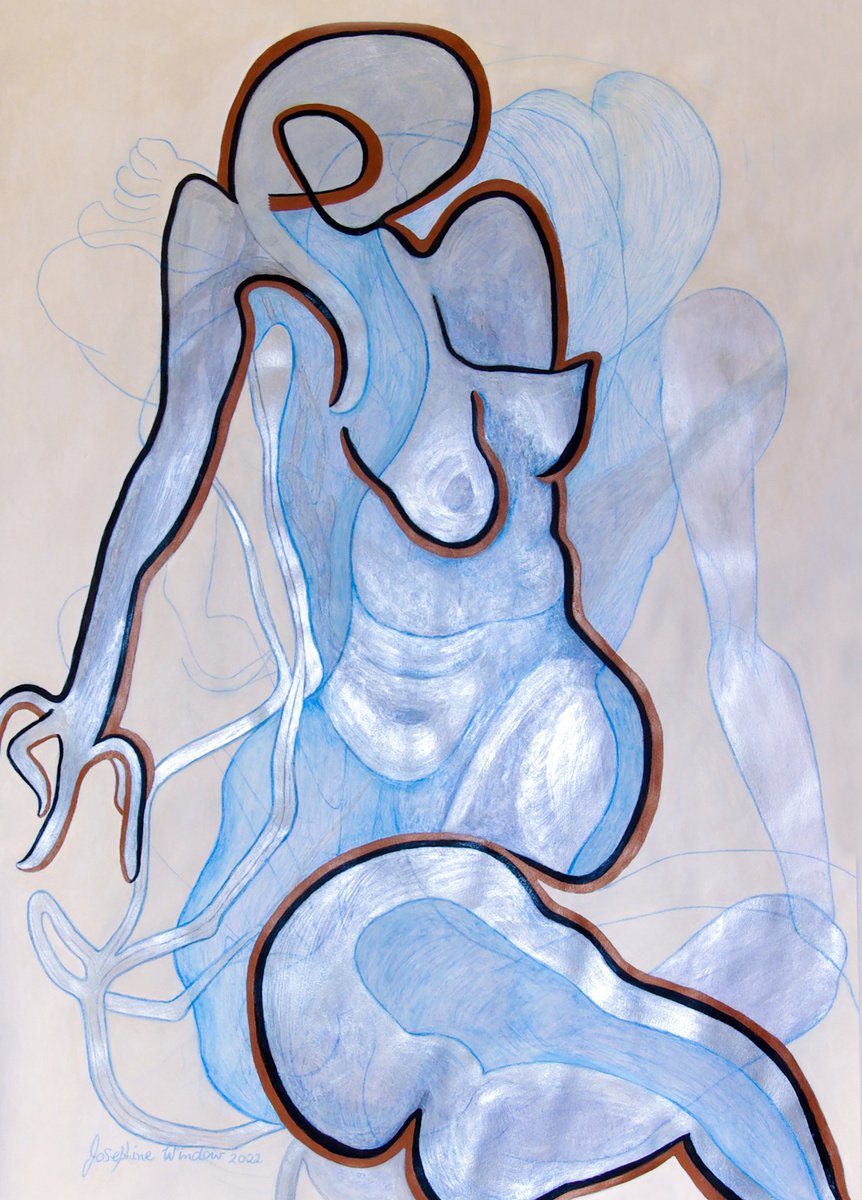 Organic Abstract Ink Drawing By Josephine Window, 23 X 33", Ink Brush Drawing 9, Original Artwork