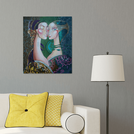 Lovers (60x70cm, oil painting, modern art, ready to hang)