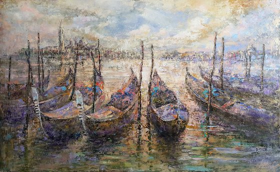 Abstract Painting oil on canvas Venice, Original, LARGE 134x83cm