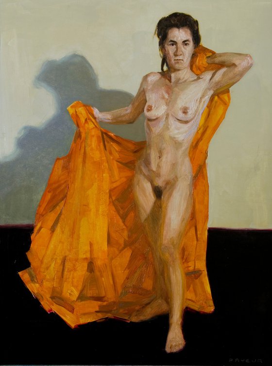 nude woman orange and black