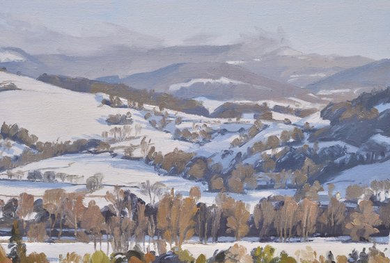 Snow on the valley, evening light