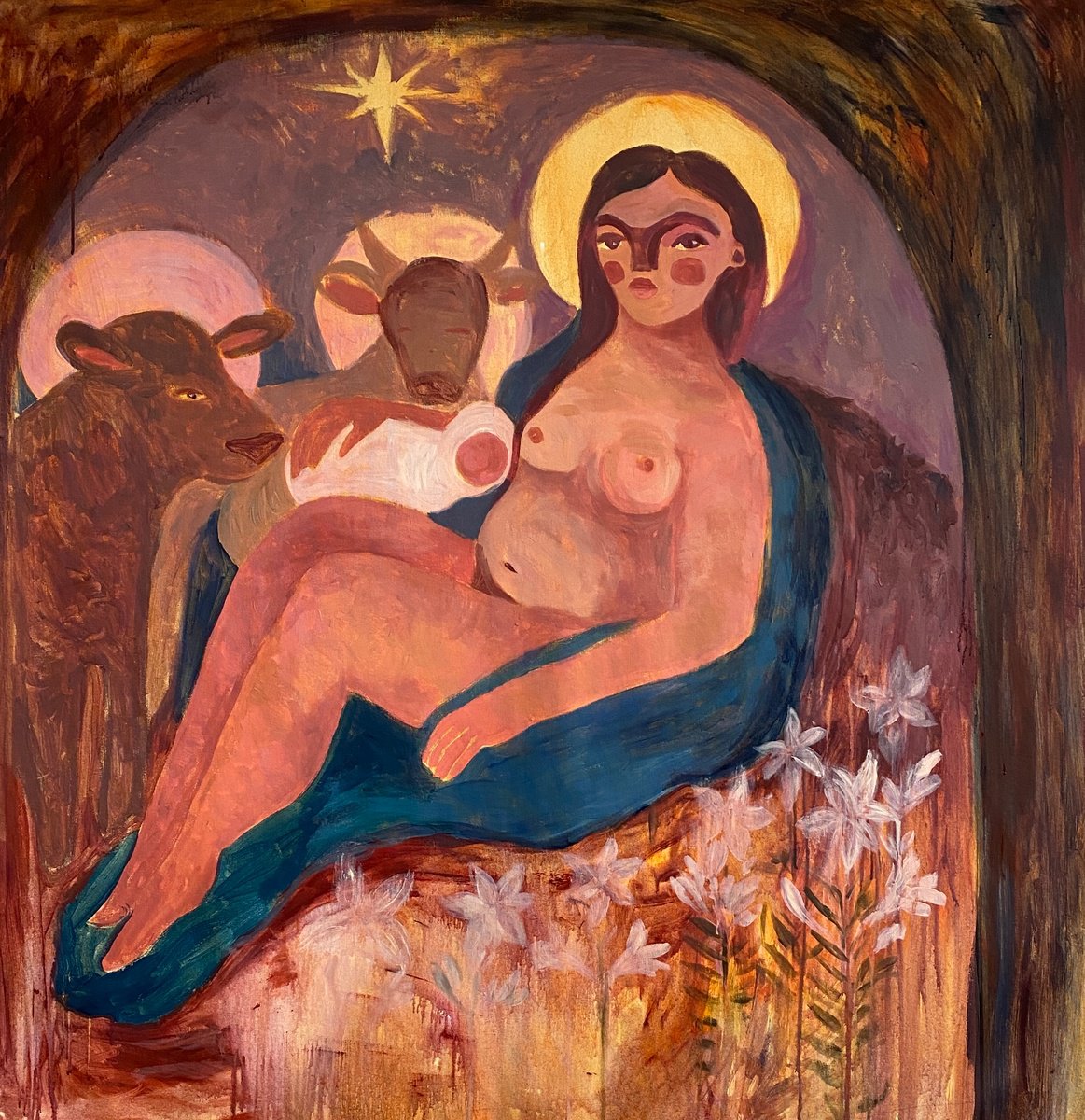 Impressionistic Portrait Acrylic Painting By Dasha Pogodina, 37 X 37, The Miracle Of Christmas, Original Artwork