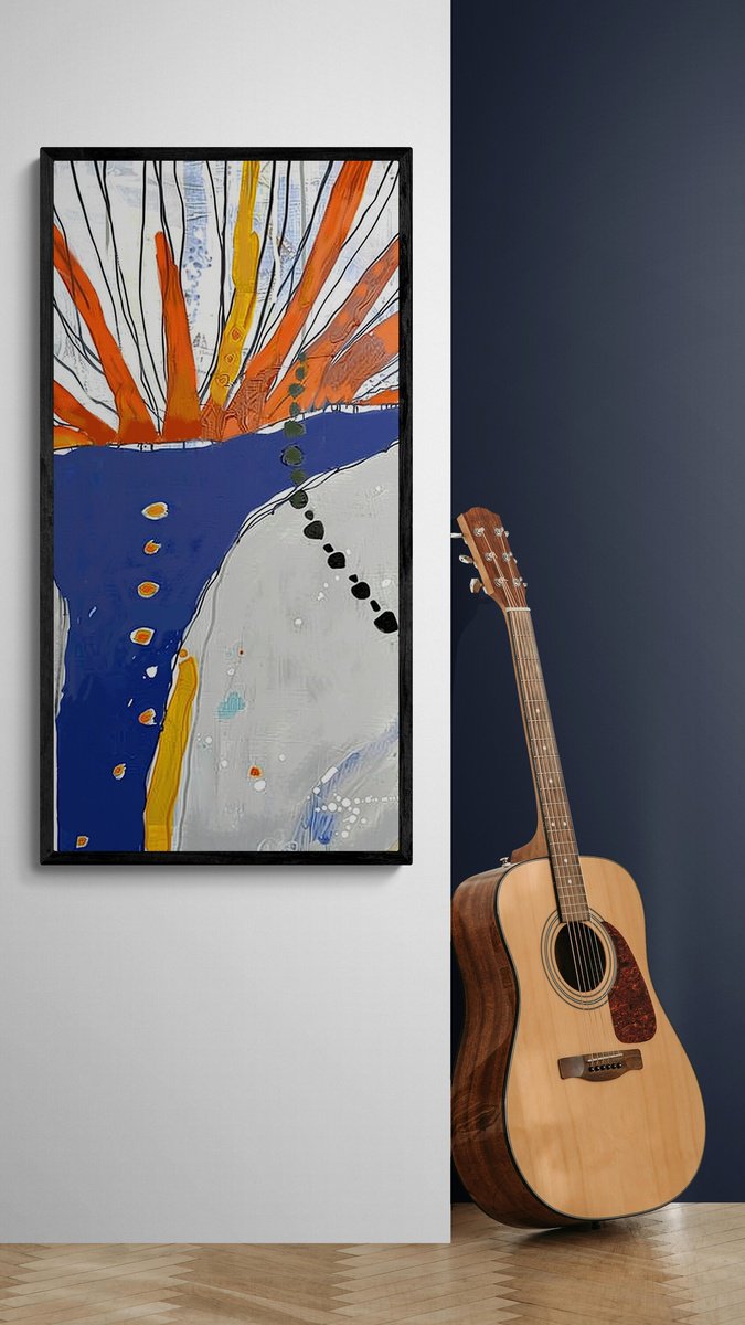 Abstract Acrylic Painting By V+V Kniazievi, 20 X 39", Flowers Of The Sun #6, Original Artwork