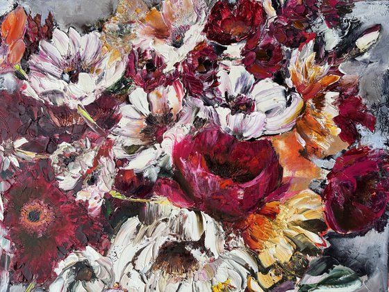 LOVELY FLOWERS ON GREY