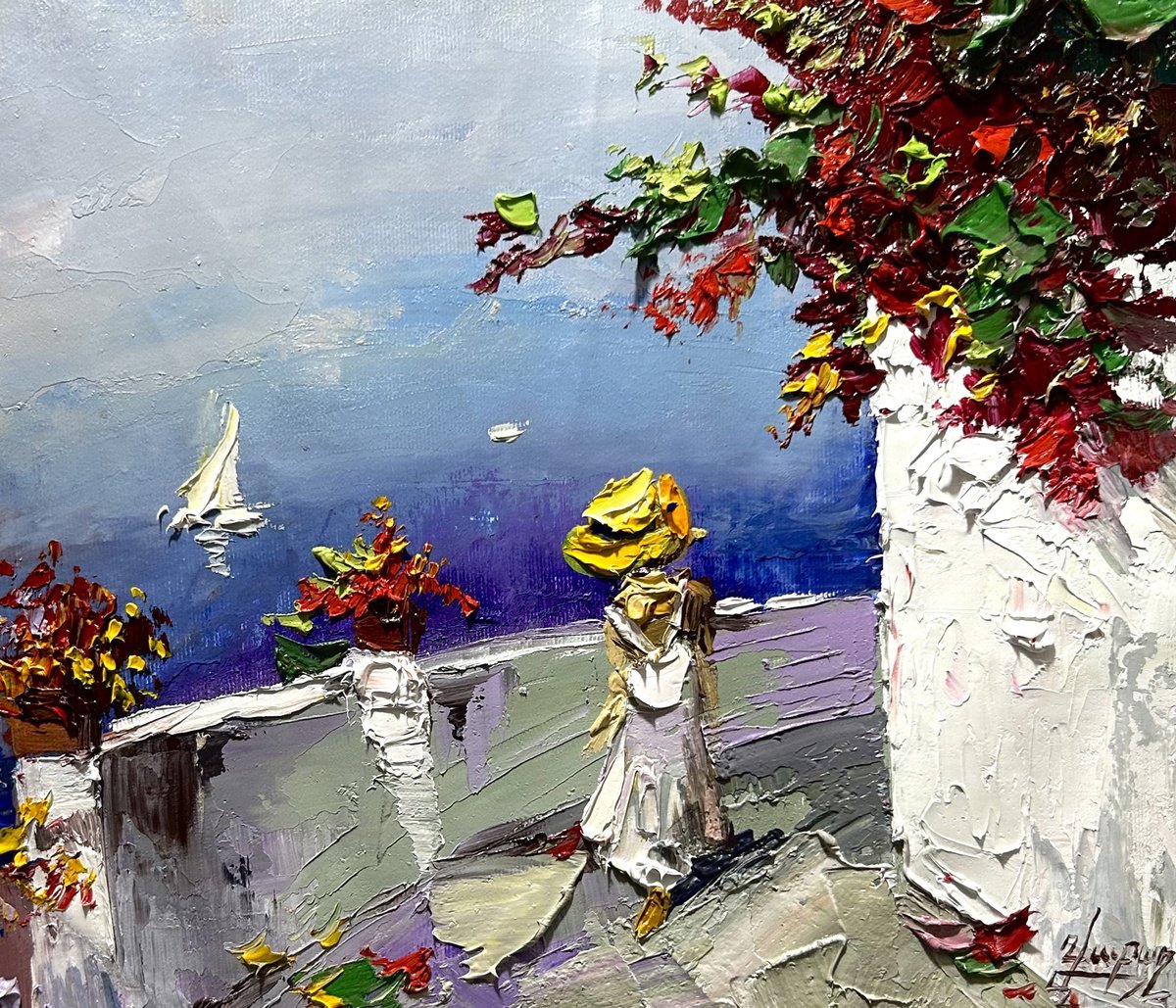 Impressionistic Landscape Oil Painting By Vahe Bagumyan, 13 X 11", Mediterranean Daydream, Original Artwork