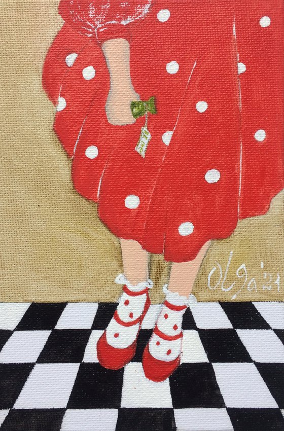 Portrait of Alice in Wonderland on a chessboard - Drink me - Gift idea