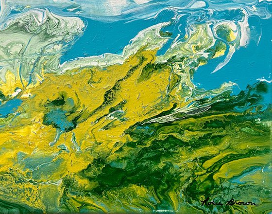 Acrylic Pour Abstract Yellow Blue