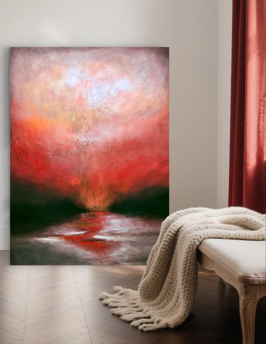 Impressionistic Landscape Painting By Henrieta Angel, 36 X 48, The Road Leading Off Into Life, Original Artwork