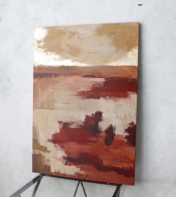 "Autumn" Abstract acrylic nature red gold