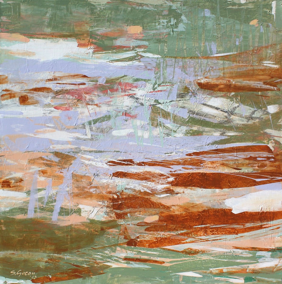 Abstract Acrylic Painting By Simona Gocan, 36 X 36", Memento #2, Original Artwork