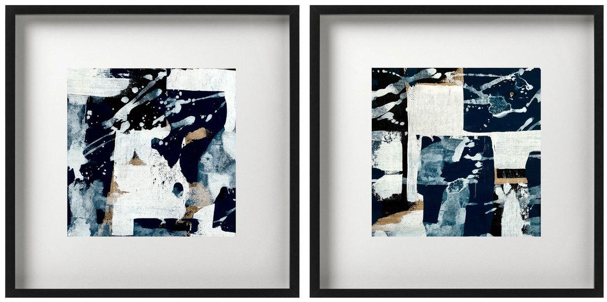 Abstraction No. 00221-1+2 black & white - set of 2 by Anita Kaufmann