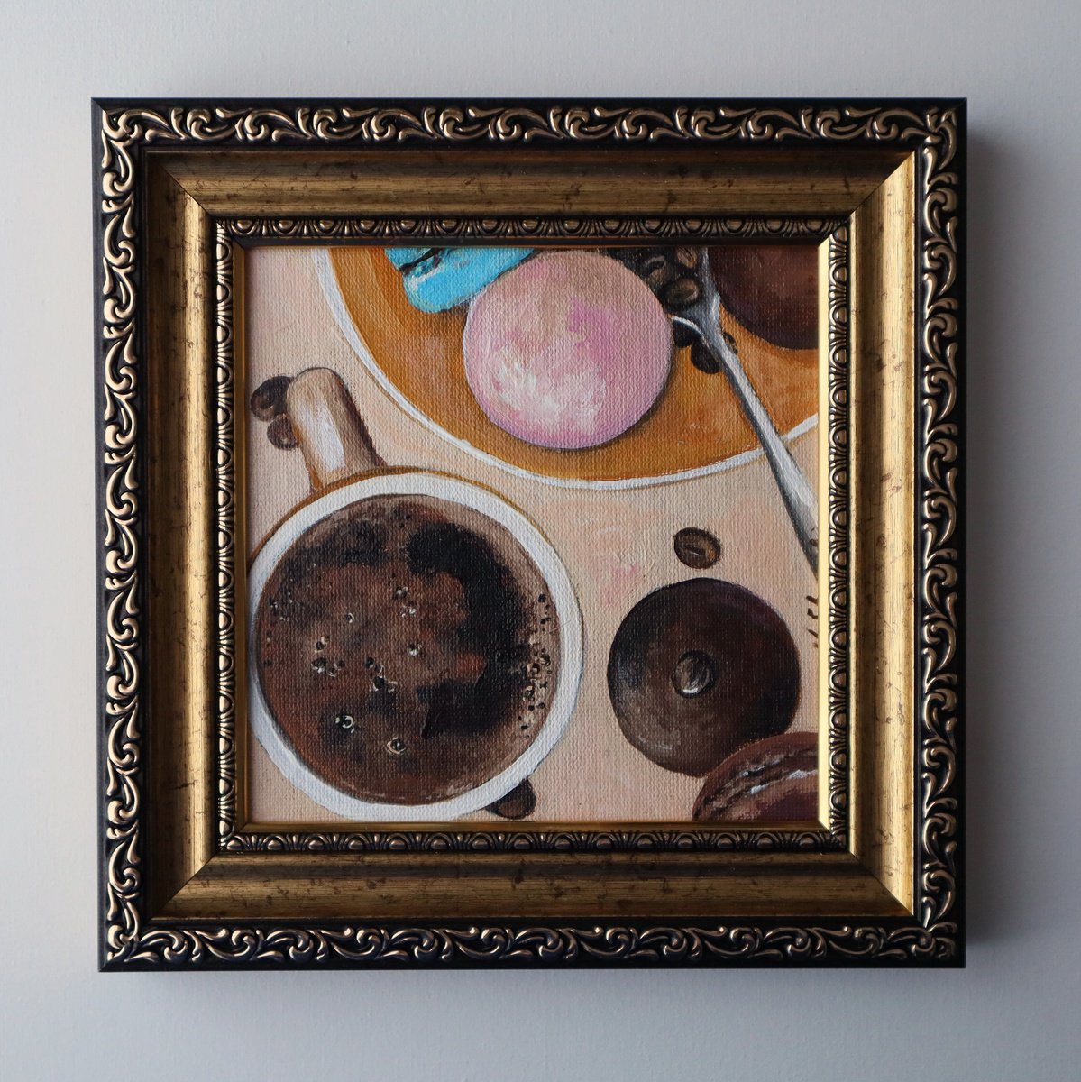 Impressionistic Still Life Oil Painting By Natalia Shaykina, 8 X 8", A Sip Of Happiness, Original Artwork