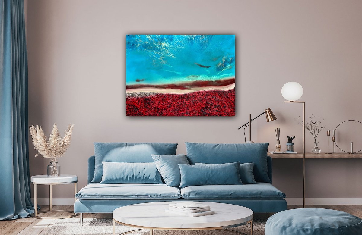Organic Landscape Acrylic Painting By Ana Hefco, 48 X 36, Aerial Australia - Shark Bay 2, Original Artwork