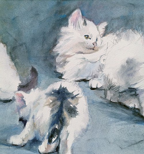 "Curious kittens" (watercolor painting for kids room) by Irina Bibik-Chkolian
