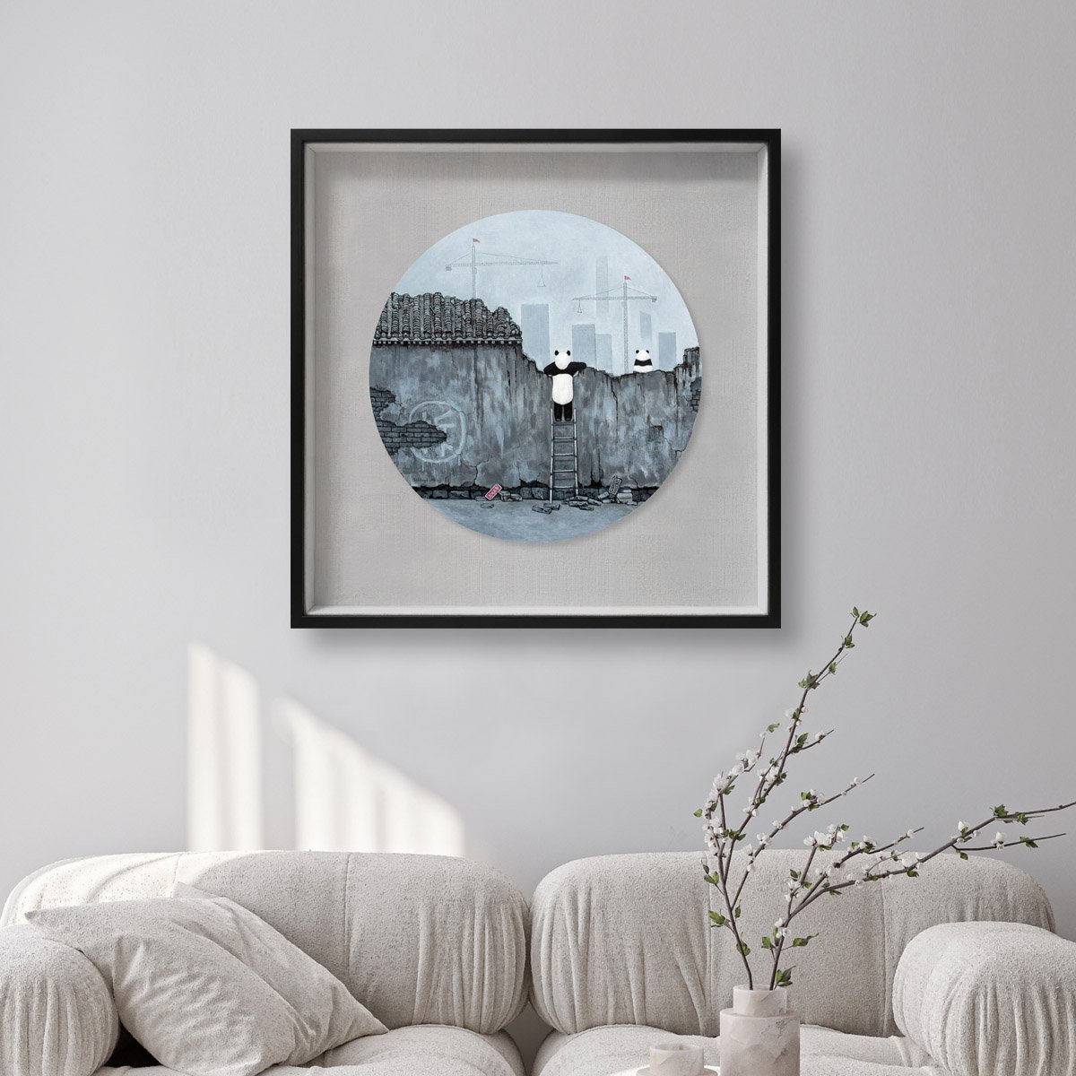 Surrealistic Cityscapes Acrylic Painting By Yuan Hua Jia, 20 X 20", Paradise Lost ( Original ), Original Artwork