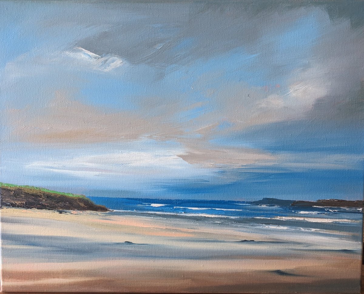 Impressionistic Landscape Oil Painting By Steve Keenan, 22 X 17", Incoming Tide At Cable Bay, Original Artwork