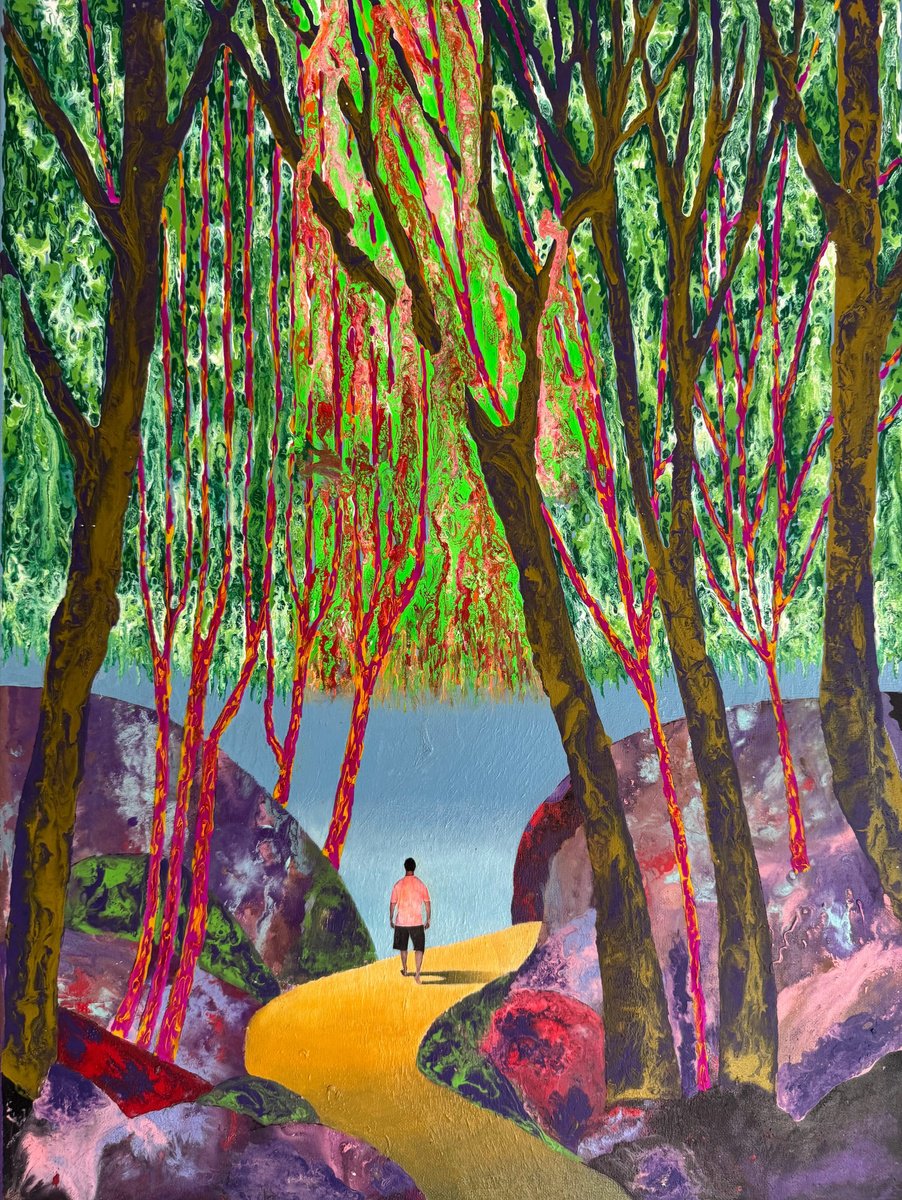 Surrealistic Landscape Painting By Stefano Pallara, 18 X 24", Stepping Outside Myself N.19, Original Artwork