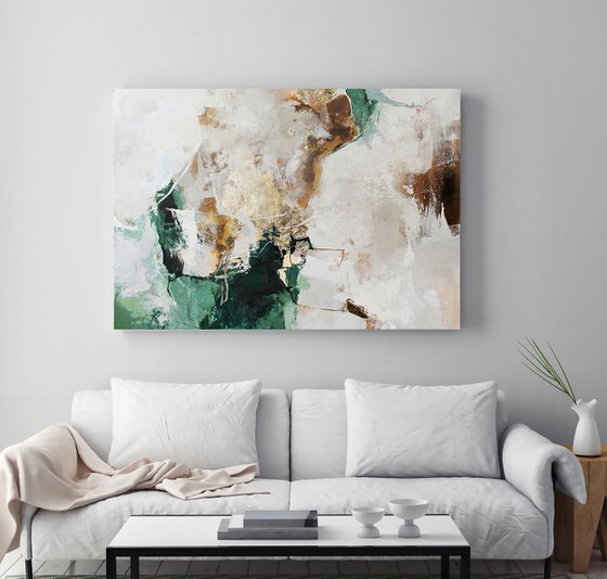 "Green Avalanche 3" Abstract green gold art