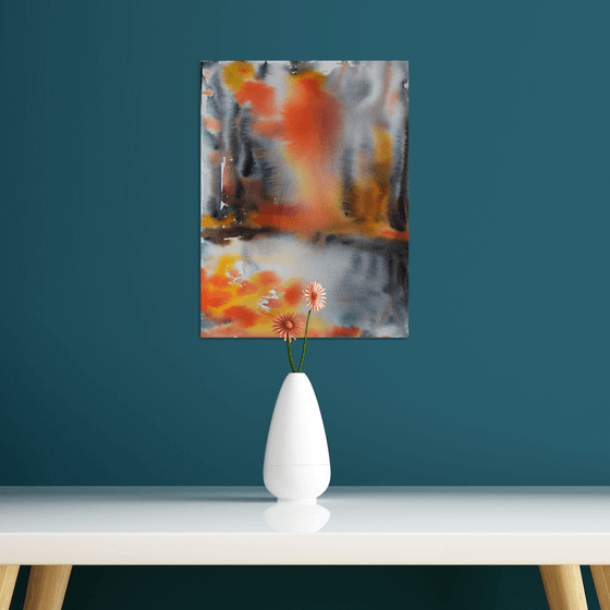 Watercolor painting Abstract landscape Autumn melody