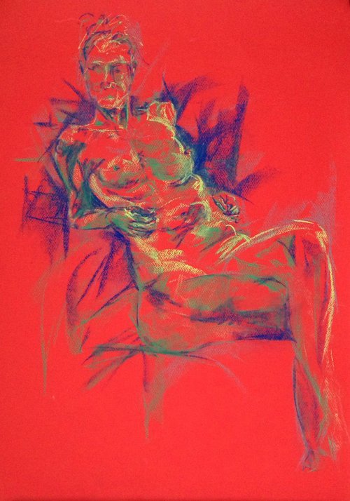 Lively- female nude seated by Kathryn Sassall