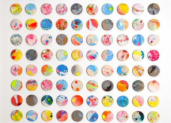 100 Marbled Dots Painted Collage Geometric Artwork
