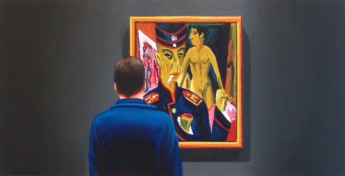 Photorealistic Portrait Acrylic Painting By Gerard Boersma, 24 X 12, Self Portrait As A Soldier, Original Artwork