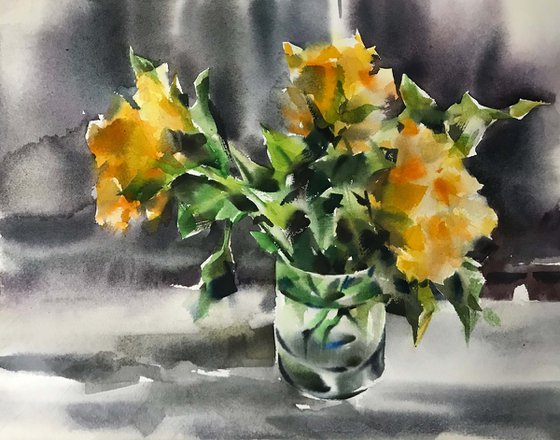 Yellow roses 2.  one of a kind, original watercolor