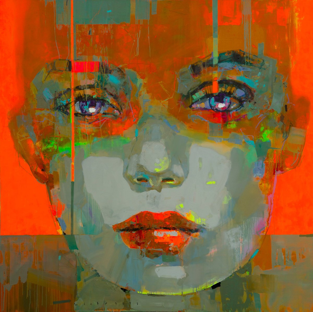 Urban And Pop Oil Painting , Face To Face By Victor Sheleg, 59 X 59, Artwork For Sale On Artfinder
