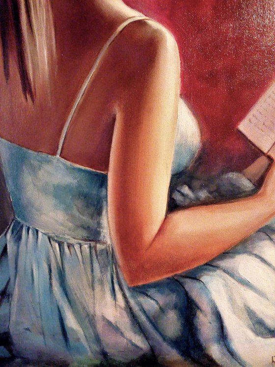 Girl with a book - 60 x 80cm Original Oil Painting