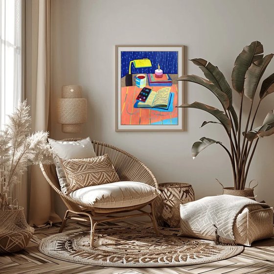 Quiet Desk in Blue Light