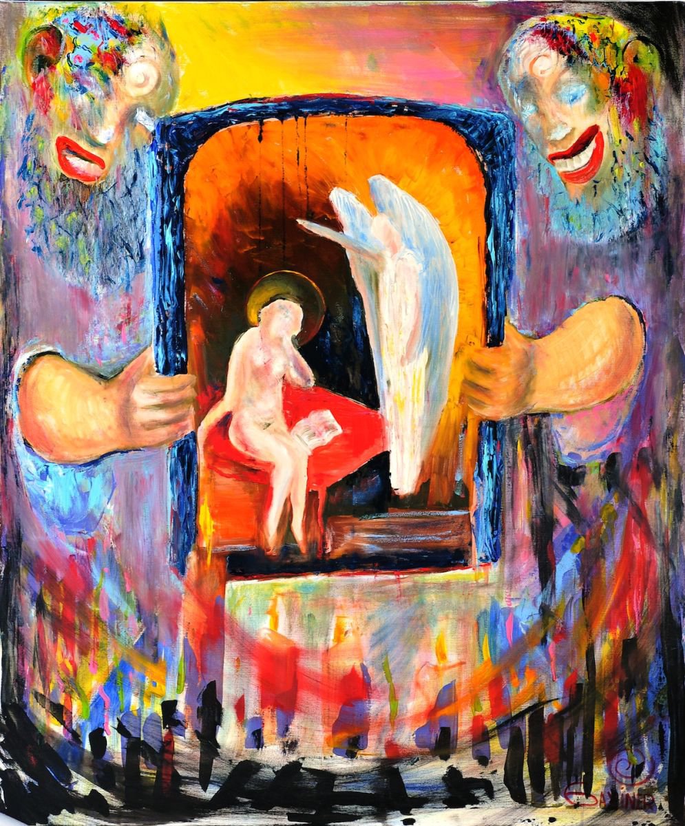 Impressionistic Abstract Oil Painting By Leo Baxiner, 39 X 47", Games Of Gods, Original Artwork