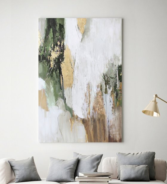 "Olive Flow" Sage green gold abstract art