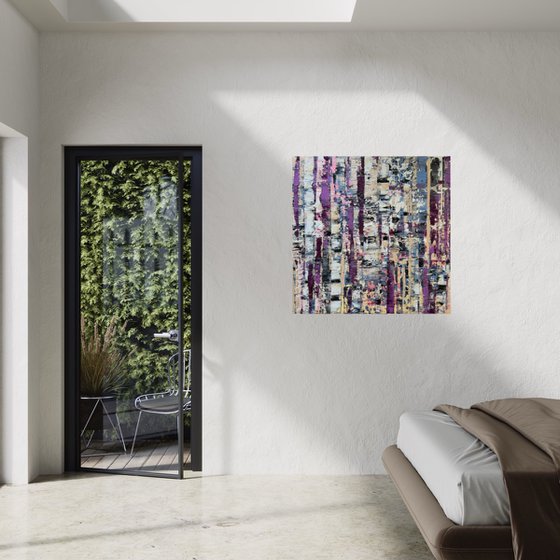 Purple forest in the fog