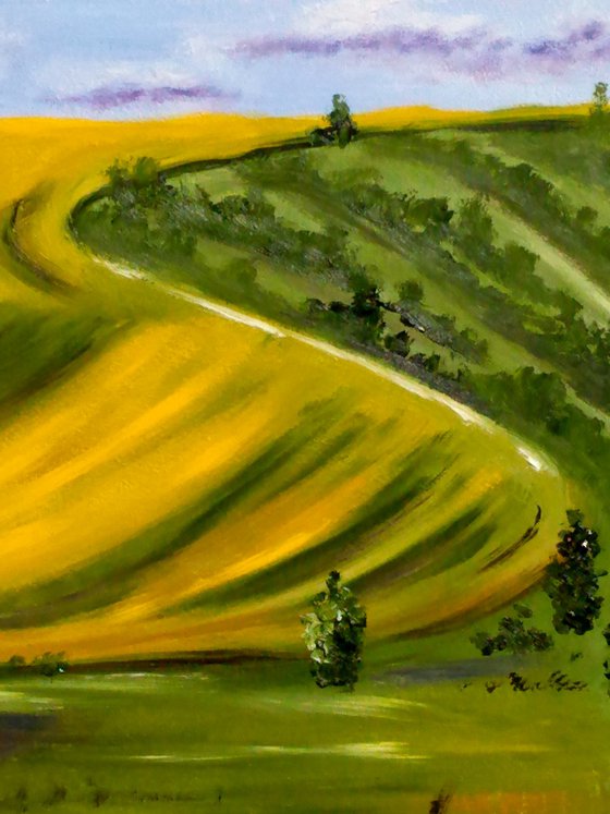 Tuscany Painting Landscape Original Art Sunflower Field Oil Artwork Home Wall Art 20 by 14" by Halyna Kirichenko