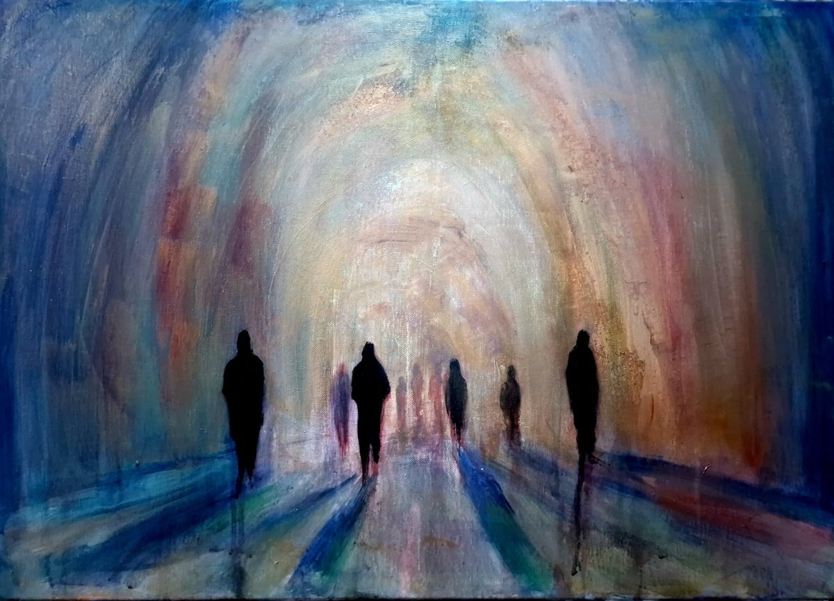 Abstract Portrait Acrylic Painting By Leezee Lee ( Georgiana L. Nicolae), 28 X 20", Now And Nowhere No.3, Original Artwork