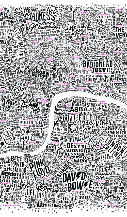 Music Map Of London (A2, Pink Accent) by Dex