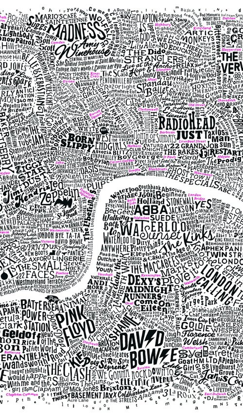 Music Map Of London (A2, Pink) by Dex