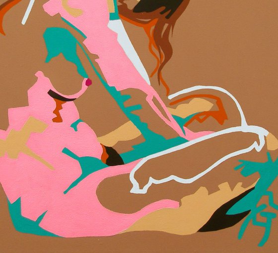 Female Nude Original Acrylic Painting Seated Nude In Pink And Blue On Sand