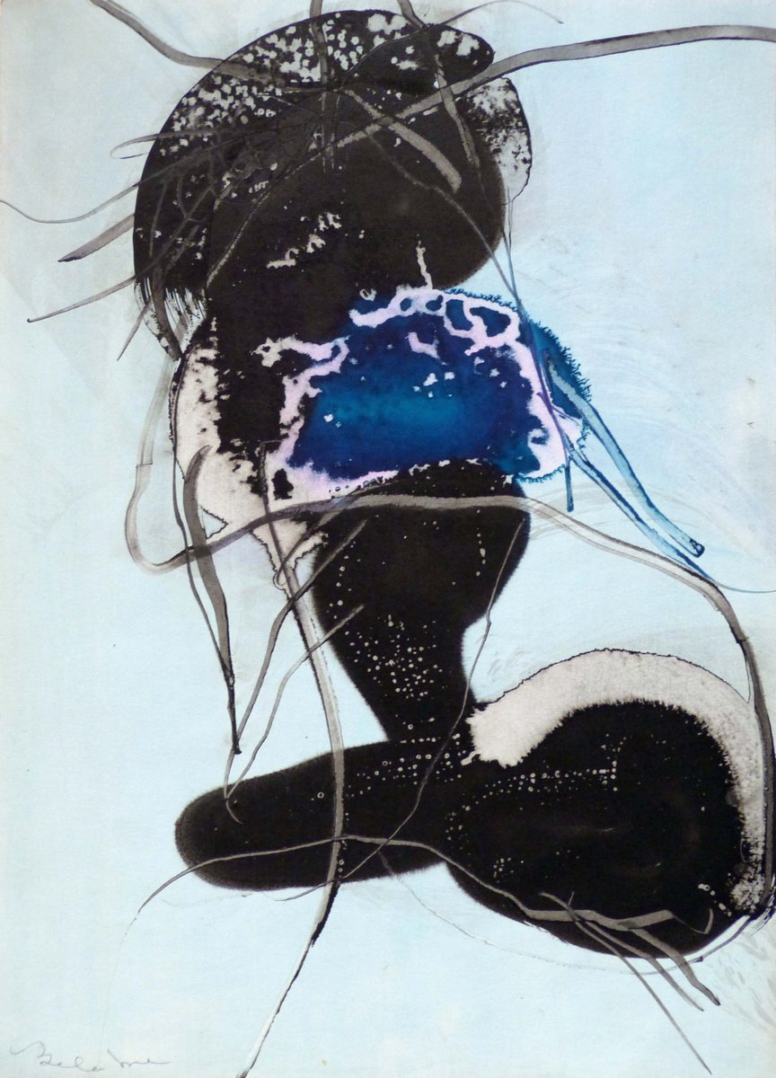 Abstract Ink Drawing By Frederic Belaubre, 17 X 23, Abstract Dn3, 42X58 Cm, Original Artwork