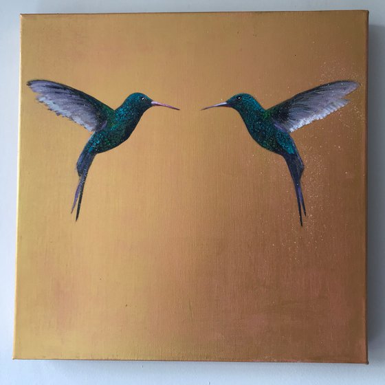 Emerald Hummingbirds ~ On Gold