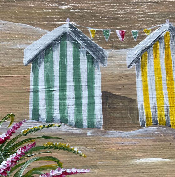 Stripey beach huts (diptych)