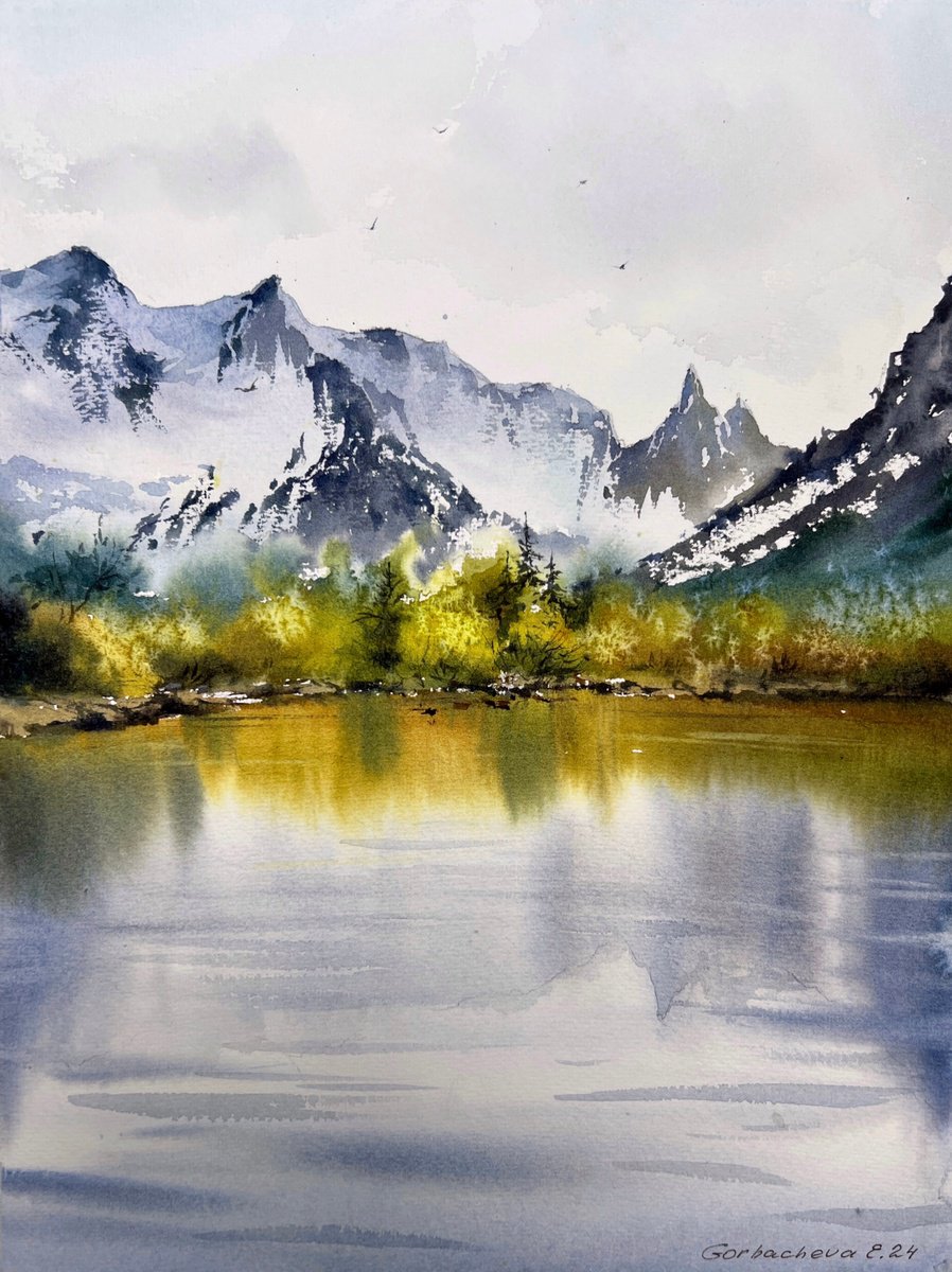 Impressionistic Watercolour , Mountain Lake #36 By Eugenia Gorbacheva, 9 X 12, Artwork For Sale On Artfinder