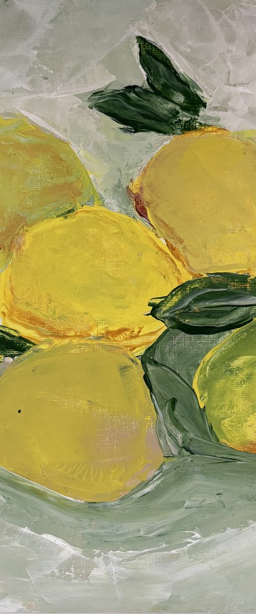 Still life bright lemons fruits palette knife by Daniela Nocito